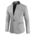 Men's Casual Grey Blazer Slim Fit Single Button Colorblocked Collar Suit Jacket - M / Light Gray