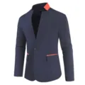 Men's Stylish Slim Fit Contrast Collar Single Button Blazer Jacket Dark Blue Variant - M / Navy Blue
