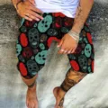 Men's casual summer beach shorts with colorful skull print, loose straight fit. Ideal choice. - 497