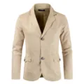 Heren casual beige faux suède blazer slim fit met eenknoops sluiting en nette revers - Beige
