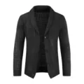 Schwarze Herren Strickjacke mit Lochmuster, Schalkragen und einreihigen Knöpfen ideal. - Schwarz