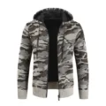 Men's stylish camo fleece-lined zip hoodie casual knitted winter warm outerwear jacket - M / Light Gray Camouflage