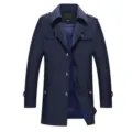 Men's casual slim fit trench coat solid navy blue lapel jacket with buttons and epaulets main - M / Tops / Navy Blue