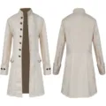 Men vintage jacquard stand collar long coat front and back view detailed costume fashion - S / Jacquard Medieval Men's Clothing [White]