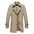 Men's casual cotton washed trench coat, stylish business outerwear for autumn and spring. - M / Tops / Khaki