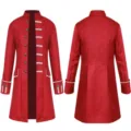 Men vintage red long coat stage performance costume retro stylish slim fit outerwear - S / Jacquard Medieval Men's Clothing [Red]
