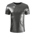 Maglietta uomo manica corta collo rotondo metallizzata lucida top casual estivo moda - Taglia M / Argento