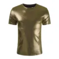 Maglietta da uomo elegante in oro lucido a manica corta, top metallico girocollo casual. - Taglia M / Oro