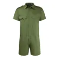 Men's Summer Short Sleeve Shorts Jumpsuit Casual Military Style Romper Green Outfit - S / Green