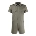 Men's Summer Short Sleeve Short Jumpsuit Army Green Casual Romper Daily Clothing. - S / Gray
