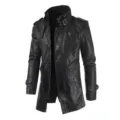 Veste en cuir PU mi-longue homme col montant fourrée manteau hiver chaud vêtement - M / DL463 Noir