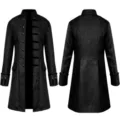 Mens vintage long trench coat black stand collar retro gothic uniform outerwear - S / Jacquard Medieval Men's Clothing [Black]