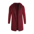 Mens Casual Hooded Knitted Cardigan Autumn Winter Long Slim Fit Open Front Sweater Outerwear - M / Red