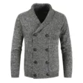 Men's grey shawl collar double-breasted cardigan sweater autumn casual knitted outerwear - M / Dark Gray