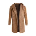 Men's Hooded Knitted Cardigan Medium Long Casual Slim Fit Autumn Winter Sweater Outerwear - M / Khaki
