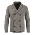 Men's shawl collar double breasted knit cardigan sweater in brown melange casual style - M / Tan