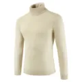 Maglione da uomo a collo alto in beige, pullover in maglia tinta unita slim per autunno inverno. - Taglia M / Beige