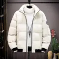Doudoune homme col montant hiver décontractée manteau rembourré chaud avec pull tricoté - 3XL / Hauts / Blanc Cassé