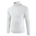 Men's solid turtleneck sweater, white winter knitwear pullover basic thermal slim top - White