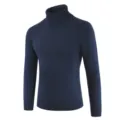 Men's dark blue solid color turtleneck sweater, slim fit long sleeve knitwear for winter. - Navy Blue