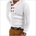 Weißer Herren Strickpullover mit stilvollem doppelreihigen Knebelknopf Kragendesign. - M / Weiß