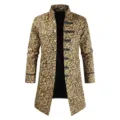 Men vintage steampunk long trench coat baroque print stand collar gothic jacket outerwear. - 4XL / Yellow