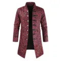 Men steampunk vintage long trench coat red black gothic jacket stylish outwear winter fashion - S / Red