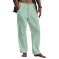 Men's casual linen pants loose fit beach yoga trousers with drawstring pockets light green - S / Bottoms / Bean Green