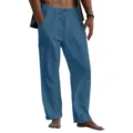 Men casual linen pants pocket and drawstring waist detail close-up view for summer beach wear. - S / Bottoms / Sky Blue