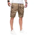 Mens casual khaki shorts with drawstring pockets, comfortable summer fashion wear for daily use. - M / Bottoms / Khaki