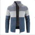 Men color block knit cardigan sweater jacket casual slim fit full zip high collar outerwear - M / Tops / Grey Blue