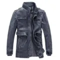 Heren winter fleece gevoerde PU lederen jas met opstaande kraag motorjas stijlvol. - Geborsteld Blauw