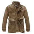Heren PU lederen jas met fleece voering, opstaande kraag en stijlvol riemdetail. - M / Tops / Aardgeel