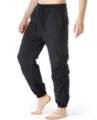 Men's casual cotton linen pants with elastic drawstring waist and cuffed hem for daily wear. - S / Black