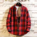 Men's red and black plaid long sleeve shirt classic casual button down flannel shirt for men - M / Red Black Plaid