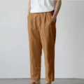 Men's casual trousers solid color loose fit comfortable trousers spring summer wear - Brown