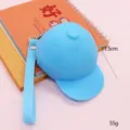 Cute blue silicone baseball cap coin purse with wrist strap, mini zipper wallet for keys. - Blue