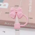 Pink silicone bow straw topper, cute tumbler dust plug, flexible straw cover for cups. - 10mm Silicone Gen 2 Pink Small Bow Straw Covers / Bagged without Straw