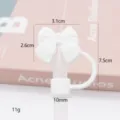 White silicone bow straw cover, cute tumbler dust plug accessory for everyday use. - 10mm Silicone Gen 2 White Small Bow Straw Covers / Bagged without Straw