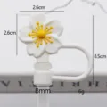 Couvercle de paille en silicone fleur blanche embout de paille accessoire tasse 10mm - 8mm-En Sac Sans Paille / Blanc-Jaune