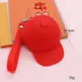 Red silicone baseball cap coin purse with metal keychain, cute mini hat key holder pouch for daily use. - Red