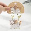 Cute cat magnetic couple keychain PVC cartoon pendant bag accessory keyring gift cute design - Meow Star / Pearl Bag Packaging