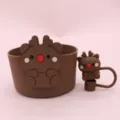 Silicone water bottle sleeve for Stanley cups brown cute cartoon reindeer design variant. - Reindeer Set