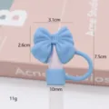 Cute Silicone Bow Straw Cover Dust Plug Reusable Drinking Straw Topper for Stanley Cup Blue - 10mm 2nd Gen Silicone Blue Small Bow / Bagged without Straw