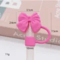 Pink silicone bow straw topper cute dust-proof cover for Stanley cup reusable straw accessory - 10mm 2nd Gen Silicone Rose Pink Small Bow / Bagged without Straw