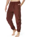 Men casual cotton linen pants brown solid color drawstring elastic waist comfy trousers apparel - S / Coffee