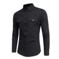Men's long sleeve utility shirt casual cotton button down shirt with dual pockets. - S / Black