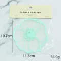 Mint green floral PVC soft rubber coaster with paper tag, waterproof table mat for home use. - Individual OPP Bag Packing / Green Stamen