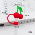 Cute red cherry silicone straw cover for 10mm drinking straws, dust proof reusable straw topper. - Bagged Without Straw / Red Cherry 10mm