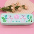 Cute silicone pencil case with flamingo pattern, mint green stationery pouch for students. - Light Blue